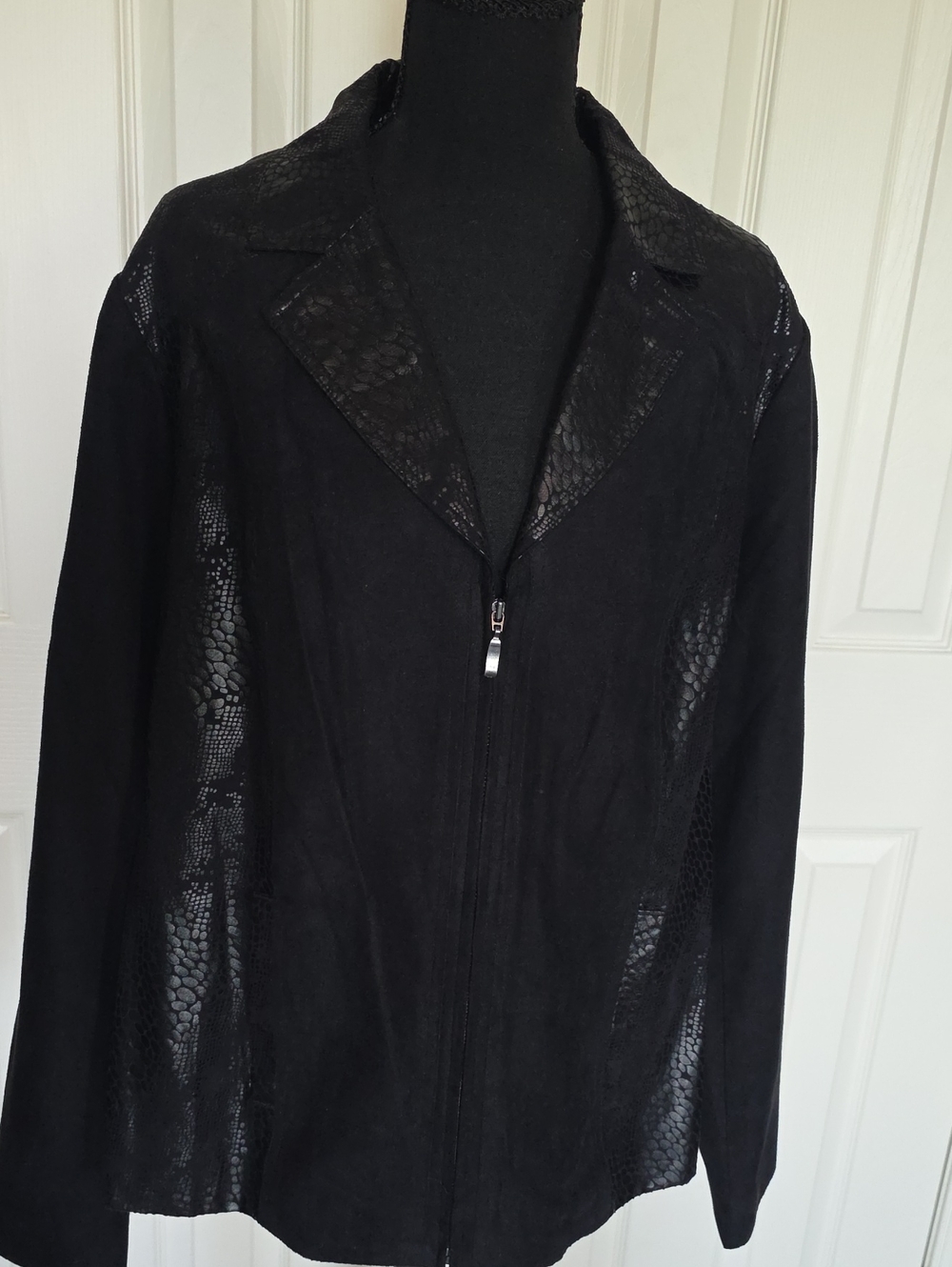 Studio Works Black Faux-Suede Jacket with Snake-Embossed Accents